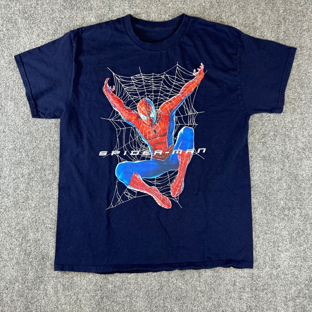 Marvel Spider-Man Graphic T-Shirt Navy Blue Movie Promo Style Mens S